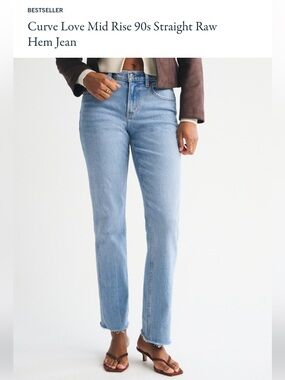 Abercrombie & Fitch Curve Love Mid-Rise 90s Straight Raw Hem